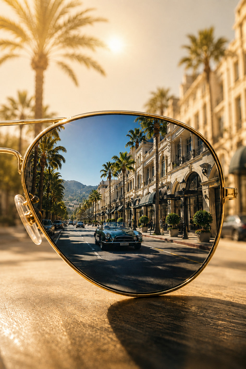Gold aviator sunglasses reducing bright sunlight and glare